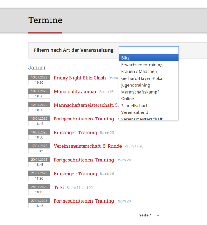 Terminkalender ist filterbar